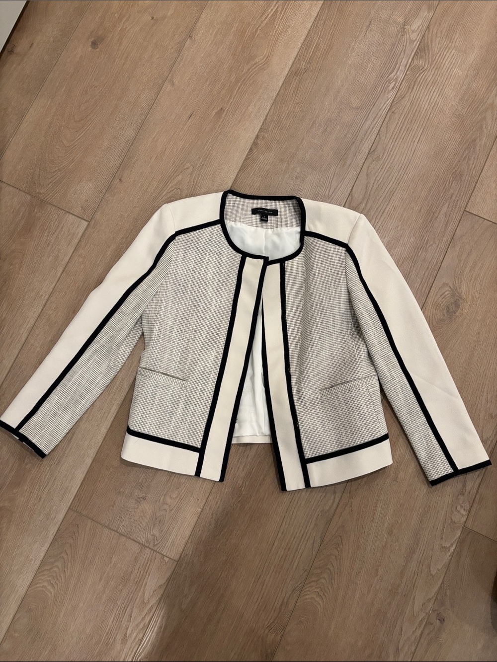 Ann Taylor White Jacket with Black Trim